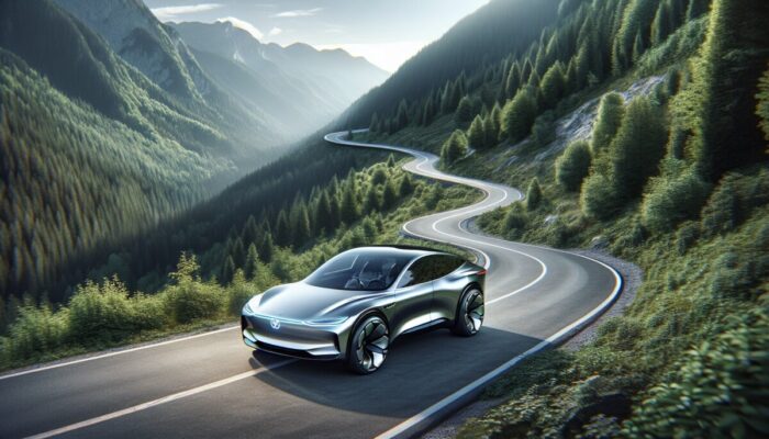 A modern all-wheel drive vehicle on a mountain road, symbolising safety and high resale value.