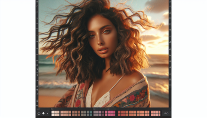 A woman with a textured lob at a Sydney beach party, her hair flowing in the sunset, casual yet chic.
