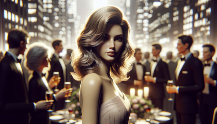 A woman with medium length hair styled in soft, romantic waves at a glamorous NYC gala, showcasing unique flair.