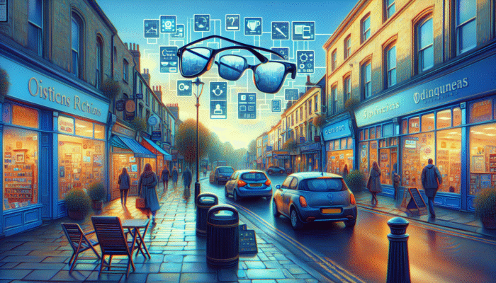 A busy Yeovil street featuring a variety of businesses, showcasing SEO-optimised signs and digital displays for local services.