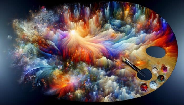 Artist's palette with vibrant glazes, scumbled textures, and feathery color transitions.