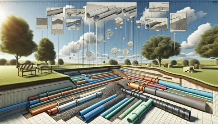Diagram of French drain installation in backyard, showing PVC and solid-wall pipes, with labeled cost factors.