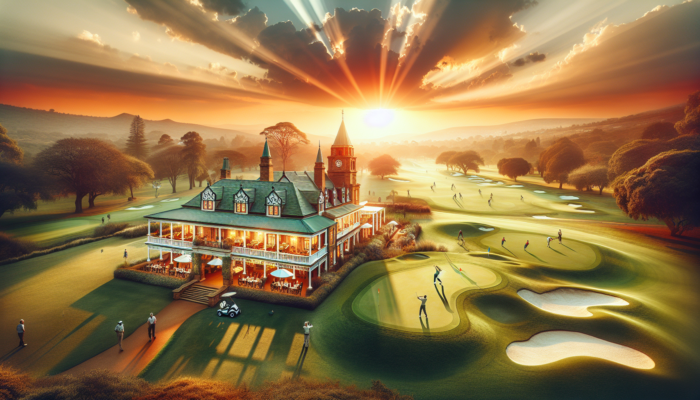 Wingate Park Country Club: Historic Club Wingate Park in Pretoria: elegant colonial architecture, lush golf courses, modern facilities, and crowds enjoying events under a sunny sky.